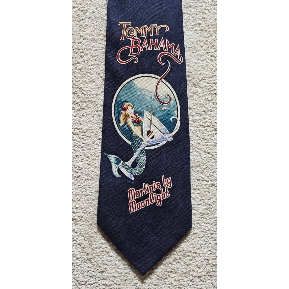 Tommy Bahama Mens Navy Silk Mermaid " Martinis by Moonlight "‎ Necktie Tie